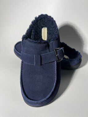 Revitalign Siesta Snug Women’s Mules 9.5 B Navy Suede Faux Fur Orthotic NEW